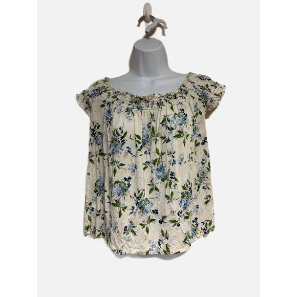 AEO Soft & Sexy Off the Shoulder Blue Floral Womens Shirt Medium - Picture 1 of 3